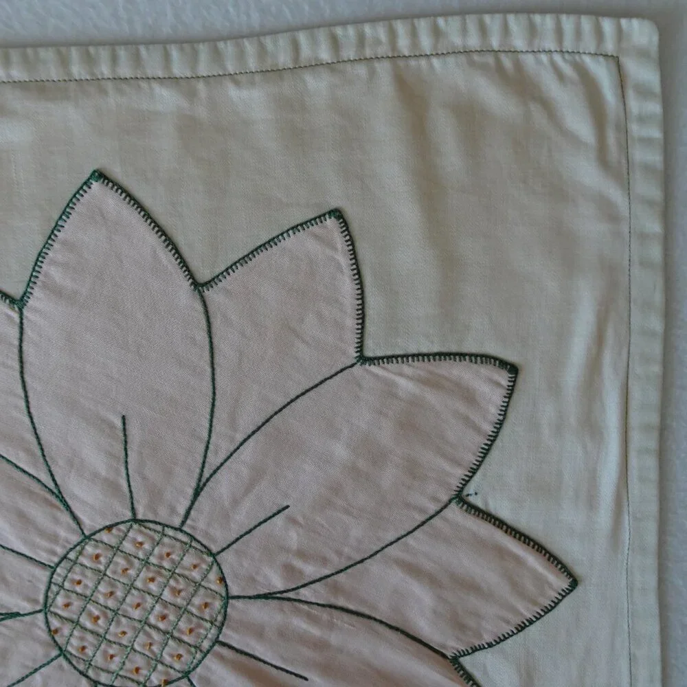 Vintage Floral Throw Pillow Cover Handstitched Pink Beige Flowers Boho